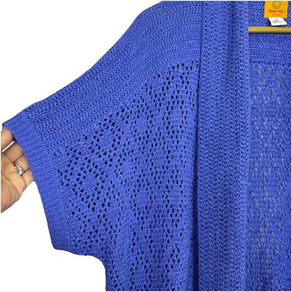 Ruby Rd Open Knit Crochet Cardigan Size 3X Open Kimono Fringe Boho Hippie Beachy - Picture 3 of 6